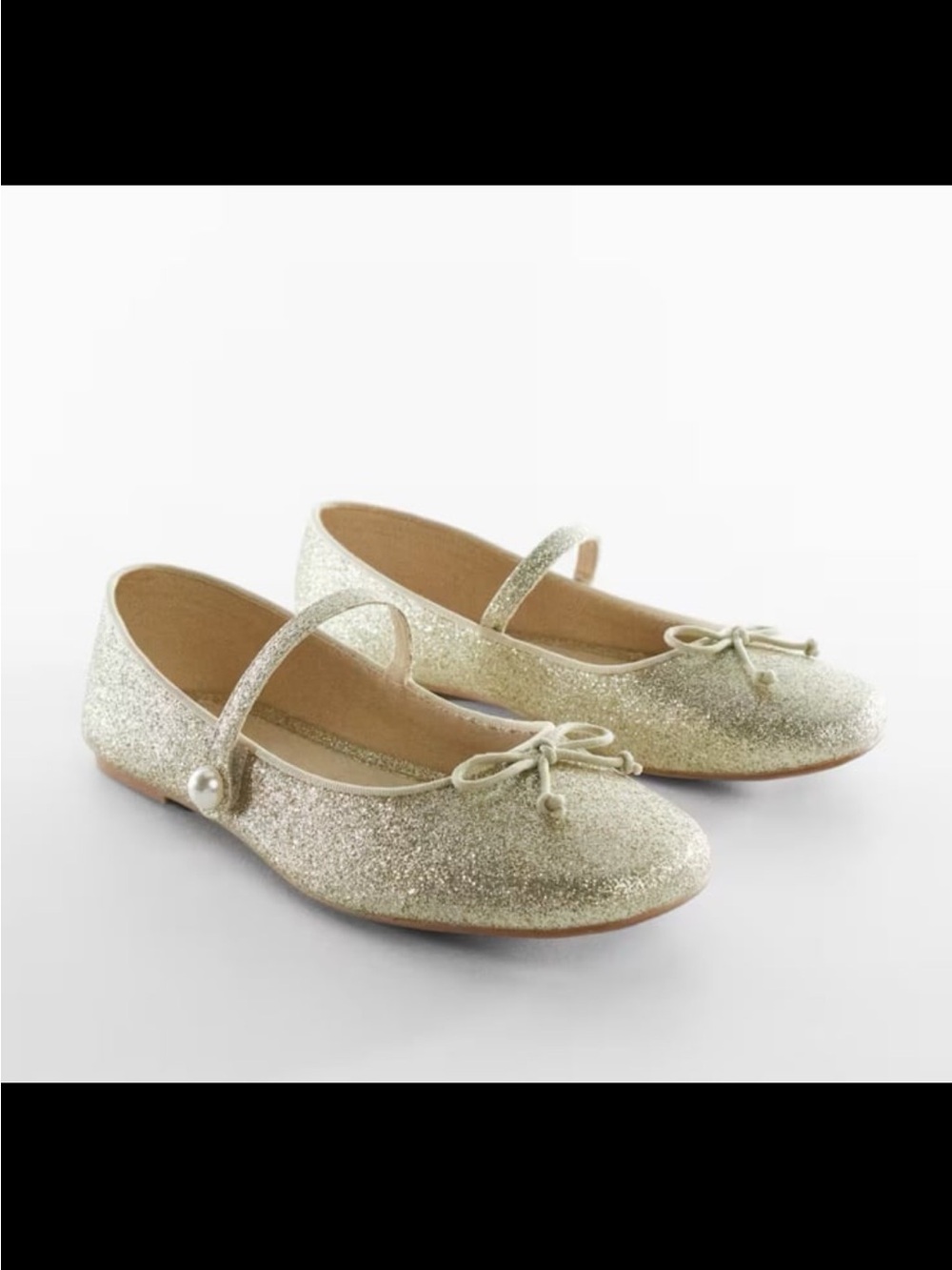 Mango Girls Glitter Mary Jane Flats with Bow - Gold